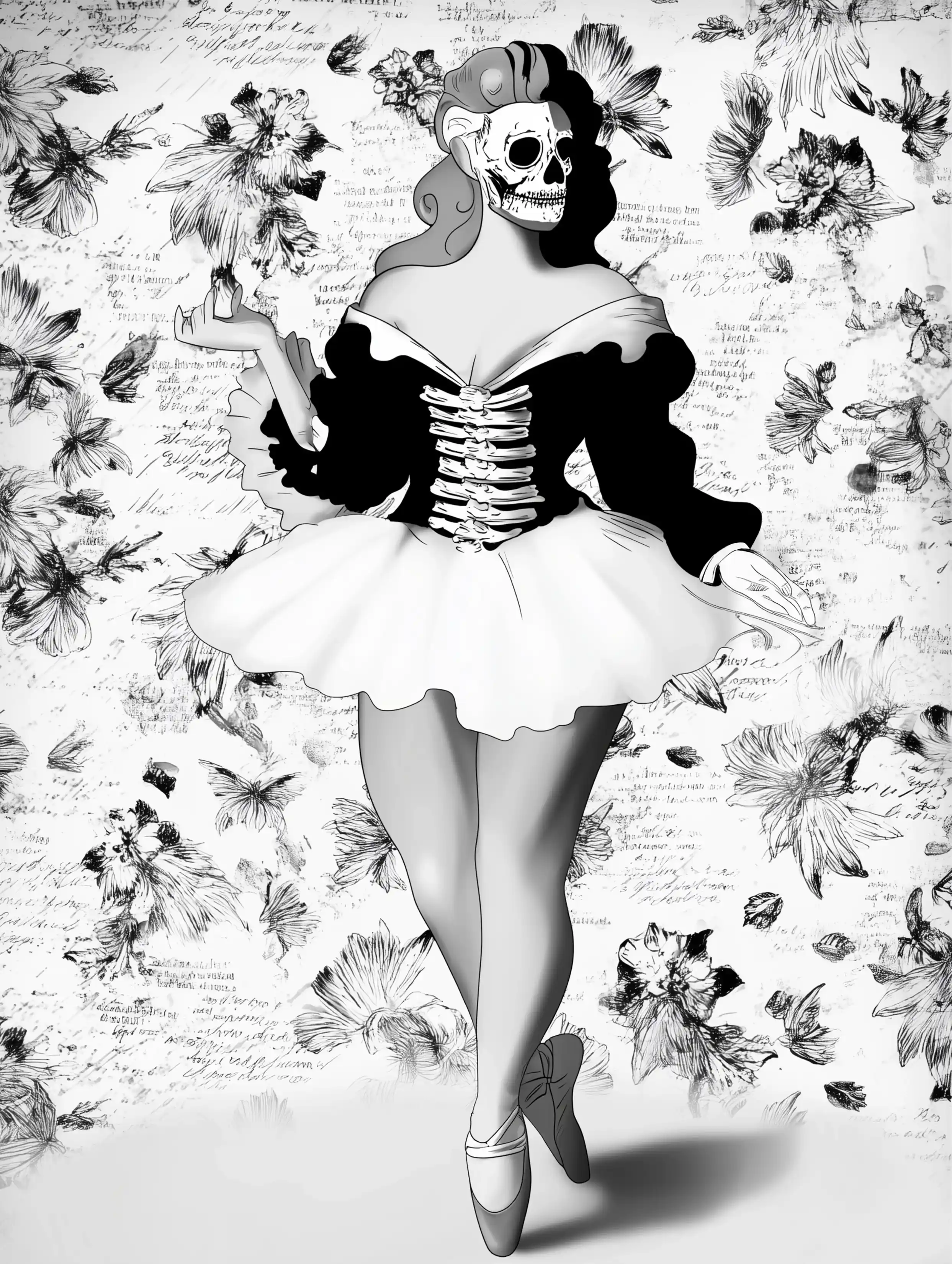 Free ballerina coloring page for adults featuring a skeleton ballerina coloring page